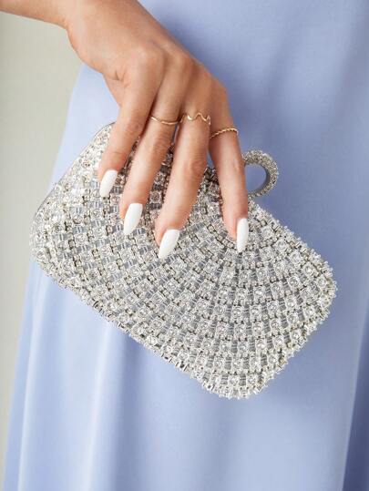 SHEIN Belle Lightweight, Business Casual Rhinestone Decor Bucket Bag Mini Drawstring Design, Clear Bag Faux Pearl Bag Evening Bag, Dinner Bag Glamorous, Elegant, Exquisite, Quiet Luxury Rhinestone For Party Girl, Woman, Bride Perfect For Party, Dinner/Banquet Christmas Party Dress Valentines, Perfectly Matching With Bridal Party, Clutch Bag For Wedding, Party Bags,Perfect For Party Wedding Prom Dinner/Banquet Matching With Holiday Party Dress Evening Dress & Sequin Dress ,Wedding , Wedding