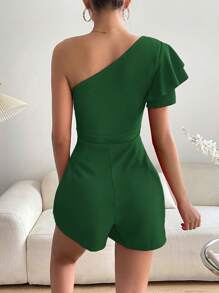 SHEIN Privé Áo liền quần nữ phân lớp màu trơn Giải trí - màu xanh lá - Xem 2