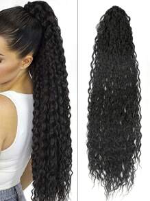 Long Curly Ponytail Synthetic Hair Extension - Black - View 1