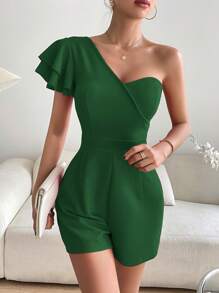 SHEIN Privé Áo liền quần nữ phân lớp màu trơn Giải trí - màu xanh lá - Xem 5