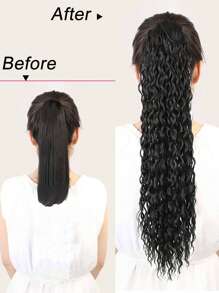Long Curly Ponytail Synthetic Hair Extension - Black - View 6