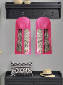 5 piezas portátil a prueba de polvo Extensión del pelo Peluca Bolsa de almacenaje - Rosa Fucsia - Ver 2