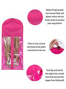 5 piezas portátil a prueba de polvo Extensión del pelo Peluca Bolsa de almacenaje - Rosa Fucsia - Ver 5