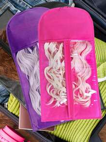 5 piezas portátil a prueba de polvo Extensión del pelo Peluca Bolsa de almacenaje - Rosa Fucsia - Ver 8