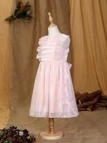 SHEIN Đầm Gái Xù màu trơn Dễ thương - Màu Hồng baby - Xem 4