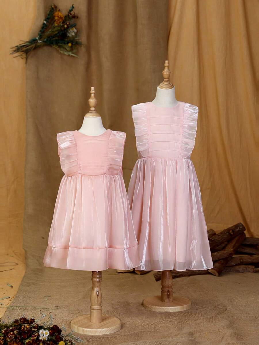 SHEIN Đầm Gái Xù màu trơn Dễ thương - Màu Hồng baby - Xem 1