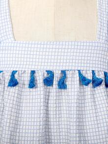 SHEIN 女孩1入組格紋流蘇褶邊吊帶連衣裙 - 淺藍色 - 查看 5