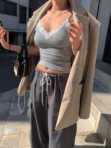 DAZY 对比色蕾丝短款吊带背心 外出上衣