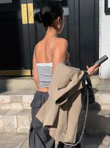 DAZY 对比色蕾丝短款吊带背心 外出上衣