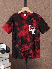 SHEIN Boys Tie Dye Letter Graphic Tee - Multicolor - View 1