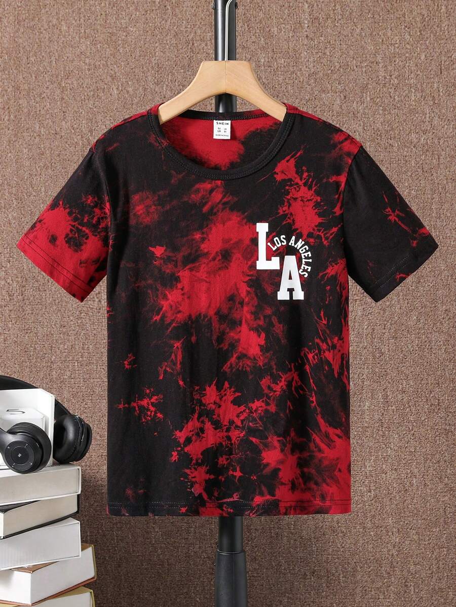 SHEIN Boys Tie Dye Letter Graphic Tee - Multicolor - View 1