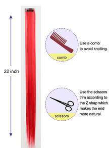 22英寸假髮紅色假髮片長直發接髮夾在假髮高溫 - 紅色 - 查看 4