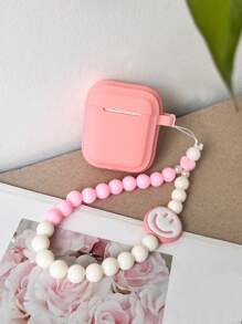 素色殼套帶微笑裝飾手機掛繩適用於Airpods - 粉色 - 查看 3