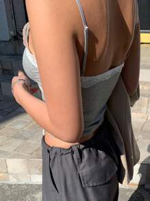 DAZY 对比色蕾丝短款吊带背心 外出上衣