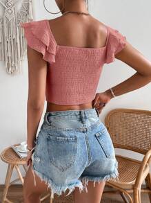 SHEIN VCAY Áo nữ phân lớp Trọn gói màu trơn Giải trí - Bụi hồng - Xem 2