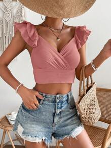 SHEIN VCAY Áo nữ phân lớp Trọn gói màu trơn Giải trí - Bụi hồng - Xem 4
