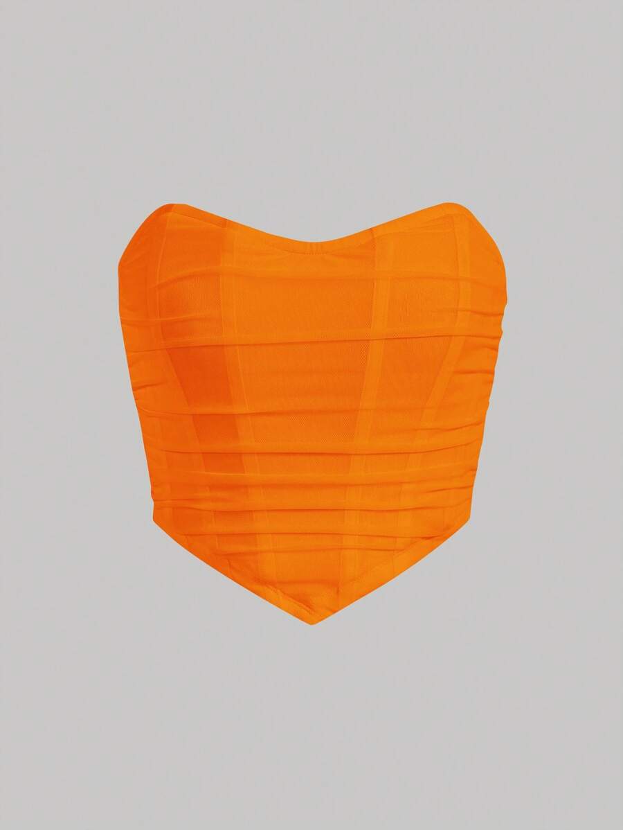 SHEIN MOD Áo nữ Bất đối xứng Xù Dây kéo màu trơn Giải trí - trái cam - Xem 1