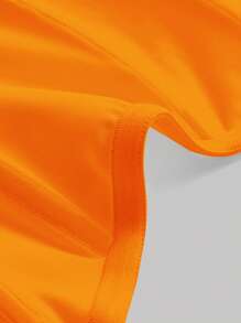 SHEIN MOD Áo nữ Bất đối xứng Xù Dây kéo màu trơn Giải trí - trái cam - Xem 3
