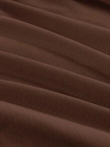 SHEIN MOD Solid Ruched Wrap Mesh Skirt - Chocolate Brown - View 3