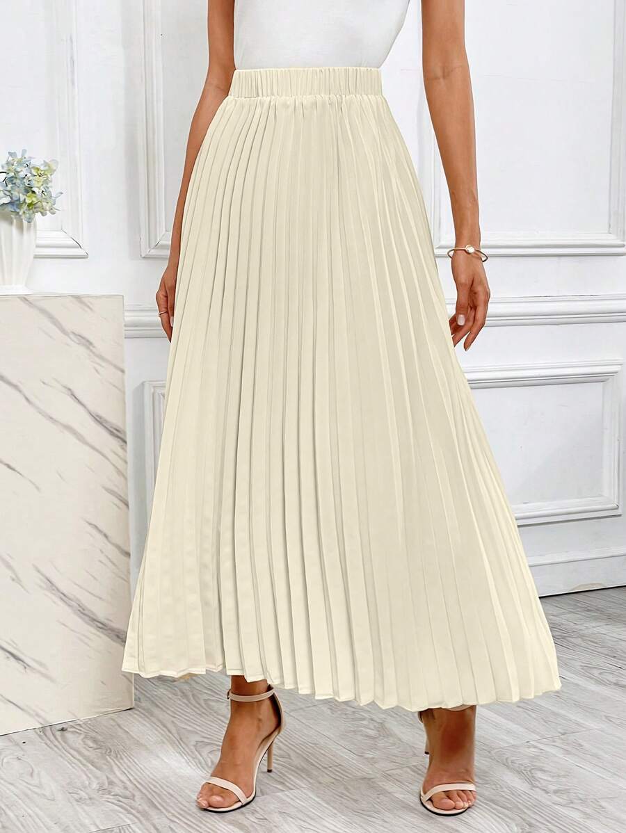 SHEIN Privé Falda fruncido unicolor - Caqui - Ver 1