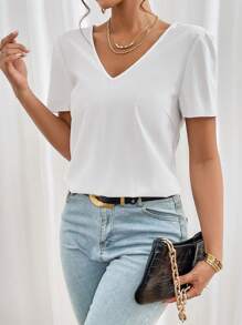 SHEIN Privé Áo sơ mi nữ Lộ Lưng Chuỗi Vắt màu trơn Giải trí - trắng - Xem 4