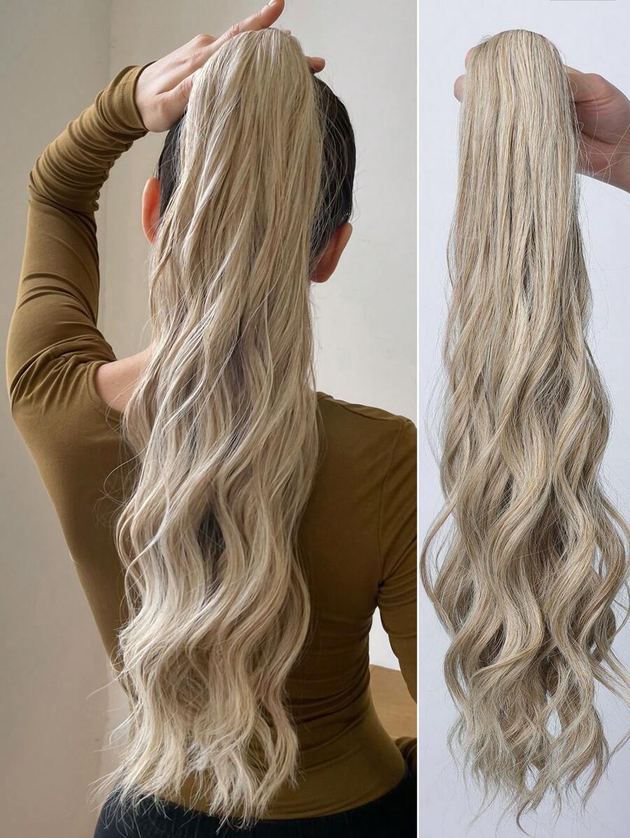 爪馬尾辮延長辮頭髮長款自然波浪狀波浪捲多色22英寸耐熱纖維 - 彩色 - 查看 1