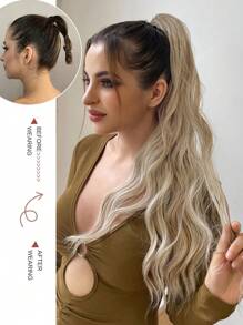 爪馬尾辮延長辮頭髮長款自然波浪狀波浪捲多色22英寸耐熱纖維 - 彩色 - 查看 3