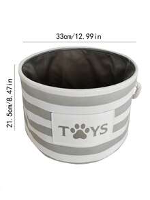 1pc Striped & Letter Graphic Pet Storage Basket For Cats & Dogs - Light Grey - View 3