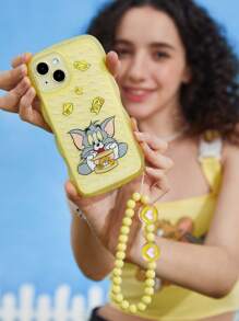TOM & JERRY X SHEIN Cartoon Cat Pattern Phone Case With Lanyard, Compatible With IPhone - Yellow - View 8