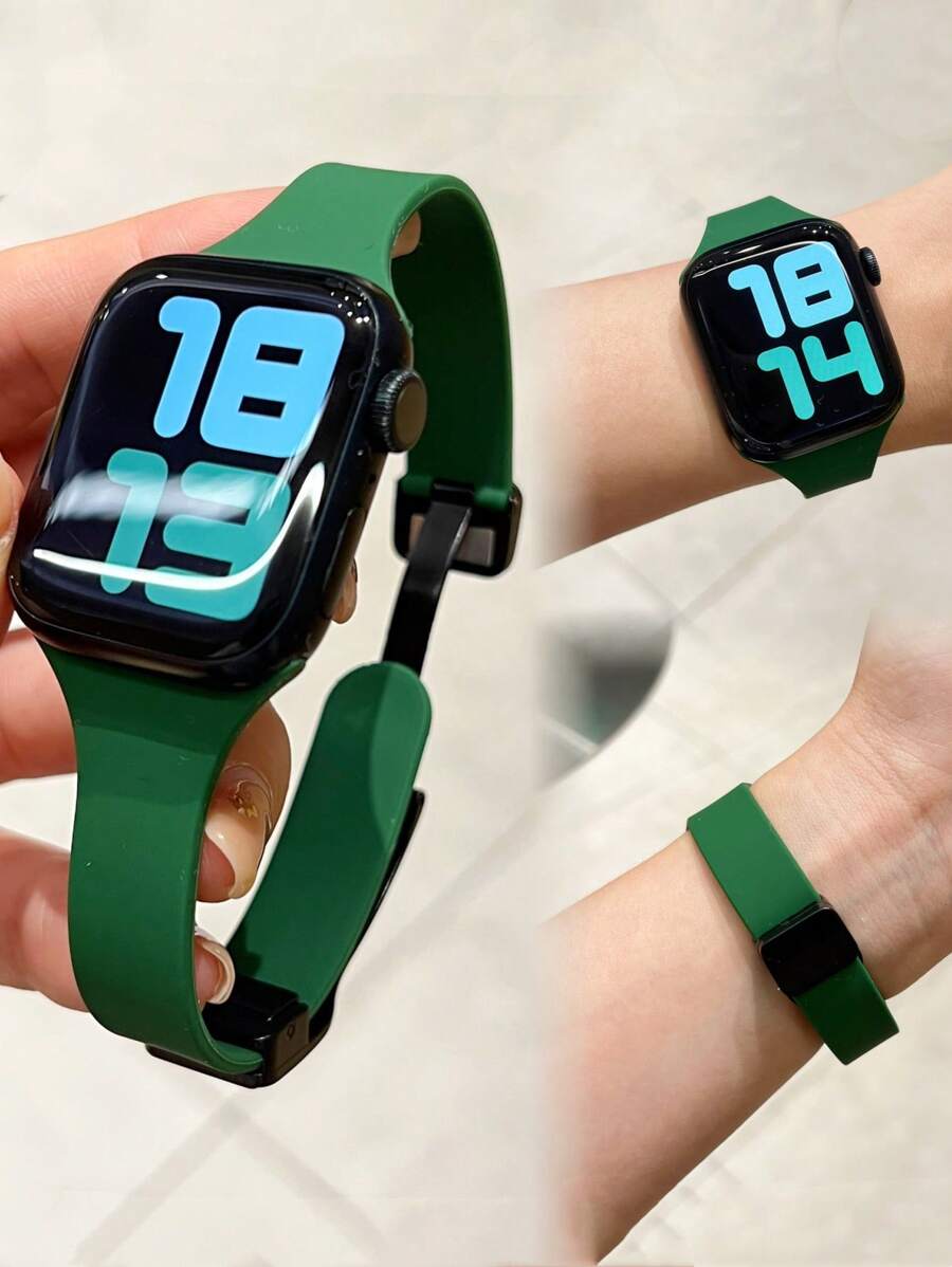 1 dây đeo đồng hồ silicon từ tính tương thích với Apple Watch - màu xanh lá - Xem 1
