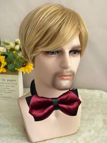 Short Straight Synthetic Wig With Bangs - Gold - View 3