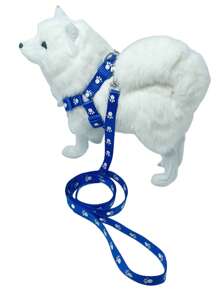 1套爪子圖案寵物背帶和牽引繩適用於貓和小狗 - 藍色 - 查看 1
