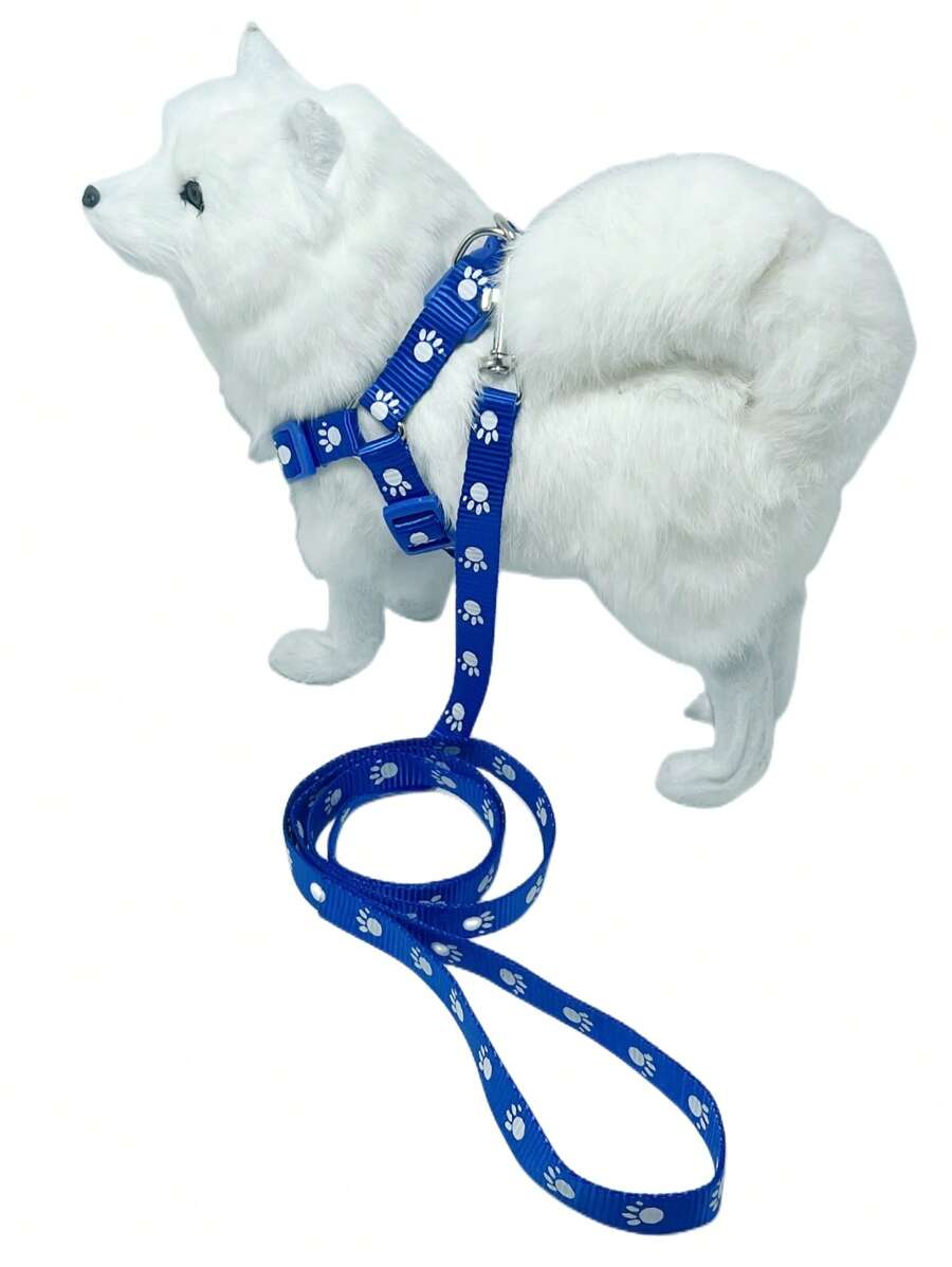 1套爪子圖案寵物背帶和牽引繩適用於貓和小狗 - 藍色 - 查看 1
