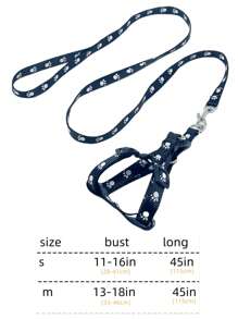 1套爪子圖案寵物背帶和牽引繩適用於貓和小狗 - 黑色 - 查看 3