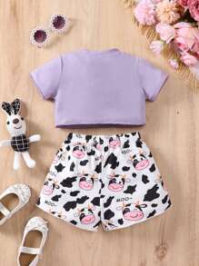 嬰兒奶牛圖案T恤和短褲 - 紫色 - 查看 2