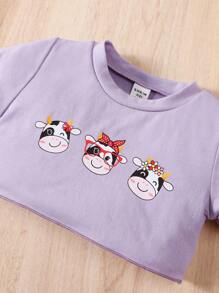 嬰兒奶牛圖案T恤和短褲 - 紫色 - 查看 3