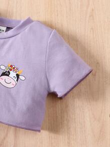 嬰兒奶牛圖案T恤和短褲 - 紫色 - 查看 4