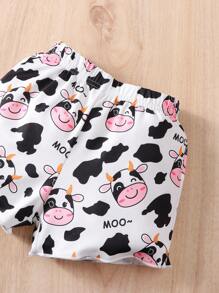 嬰兒奶牛圖案T恤和短褲 - 紫色 - 查看 5