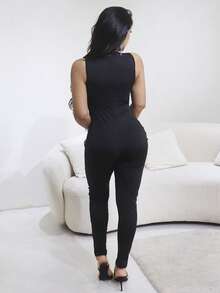 Mono unitard de malla en contraste - Negro - Ver 2