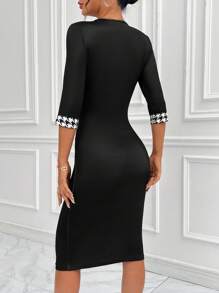SHEIN Clasi 千鳥格印花緊身連衣裙 - 黑與白 - 查看 2