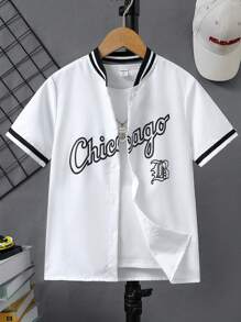 Chico preadolescente Camisa con estampado de letra cuello béisbol sin camiseta