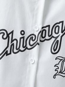 Chico preadolescente Camisa con estampado de letra cuello béisbol sin camiseta