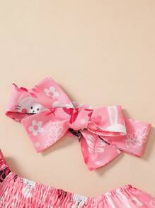 嬰兒印花泡泡袖連體衣和頭巾 - 粉色 - 查看 5