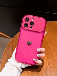 愛心圖案手機殼附鏡子 - 玫紅色 - 查看 2