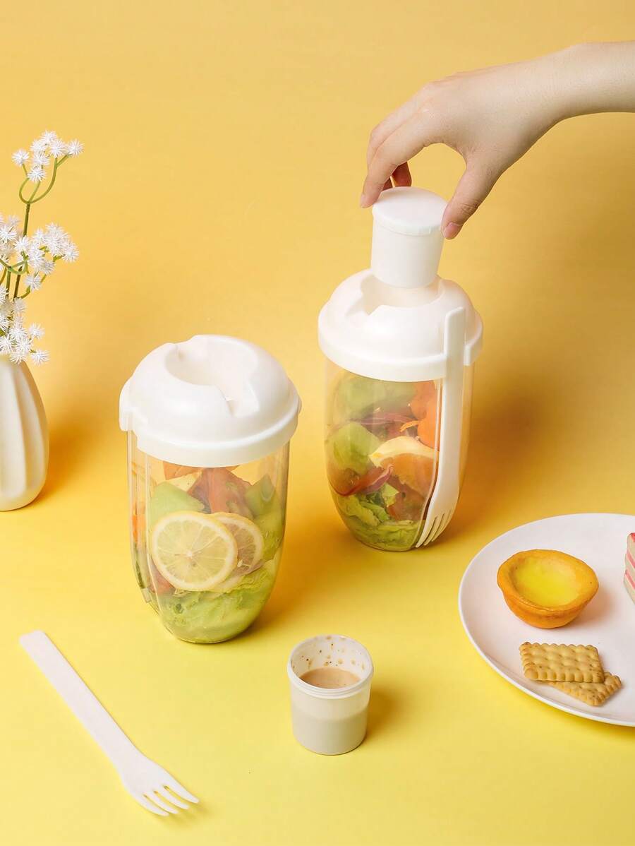 1 件入的沙拉餐搖杯，新鮮沙拉杯，可搭配叉子和蓋子 - 白色 - 查看 1