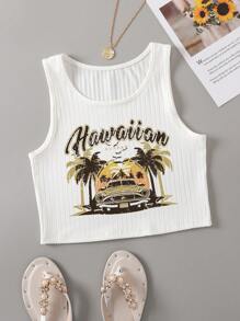 SHEIN EZwear Top tank crop con estampado de coche y letra - Blanco - Ver 1