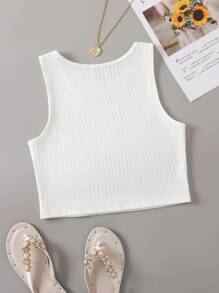 SHEIN EZwear Top tank crop con estampado de coche y letra - Blanco - Ver 2