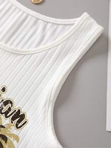 SHEIN EZwear Top tank crop con estampado de coche y letra - Blanco - Ver 3