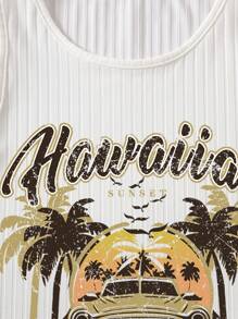 SHEIN EZwear Top tank crop con estampado de coche y letra - Blanco - Ver 4