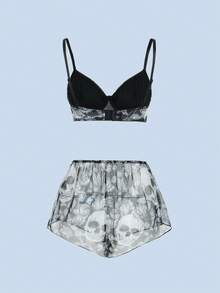 LOLITAGraphics In Đầu lâu Lưới Vòng thép Bộ đồ lót - Nhiều màu - Xem 2